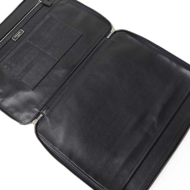 （美品）プラダ PRADA 2VN001 二つ目 クラッチペダル御徒面子 三角形 ロゴタイプ本塁 サフィアーノ 周遊 なめし革 バルト バルティコ 米国海軍 青味 しろがね色金具