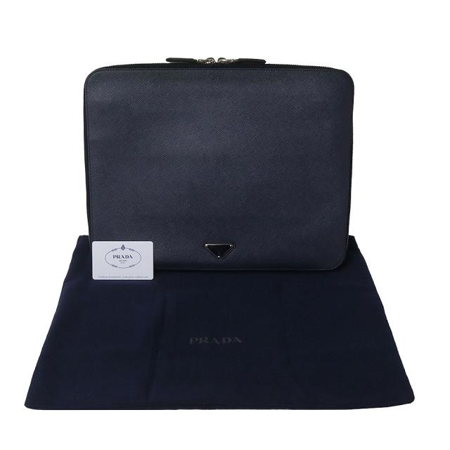 （美品）プラダ PRADA 2VN001 二つ目 クラッチペダル御徒面子 三角形 ロゴタイプ本塁 サフィアーノ 周遊 なめし革 バルト バルティコ 米国海軍 青味 しろがね色金具