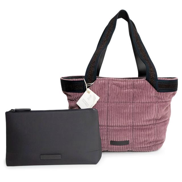 （未使用　展示品）Brunello Cucinelli ブルネロクチネリ 182MB94D1673 コーデュロイ レザー パープル トートバッグ ブラック金具 ポーチ付