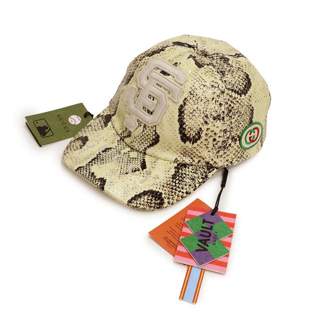 （新品・未使用品）GUCCI グッチ 713777 ベースボール 型押しレザー ベージュ ブラウン キャップ ハット 帽子 Mサイズ 58CM 箱付