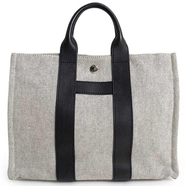 （美品）HERMES エルメス サックアーネ PM トワルアッシュ ネゴンダ グレー ブラック ハンドバッグ キャンバス レザー シルバー金具