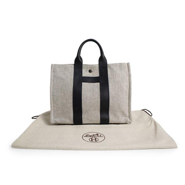 （美品）HERMES エルメス サックアーネ PM トワルアッシュ ネゴンダ グレー ブラック ハンドバッグ キャンバス レザー シルバー金具_1