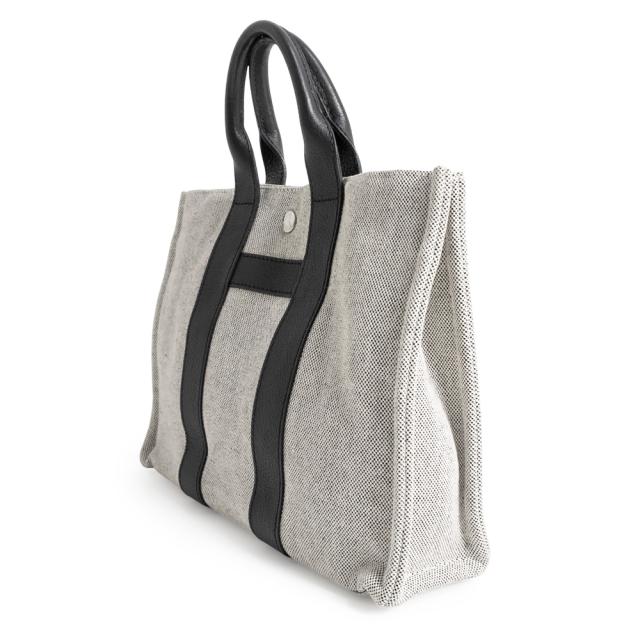（美品）HERMES エルメス サックアーネ PM トワルアッシュ ネゴンダ グレー ブラック ハンドバッグ キャンバス レザー シルバー金具_4