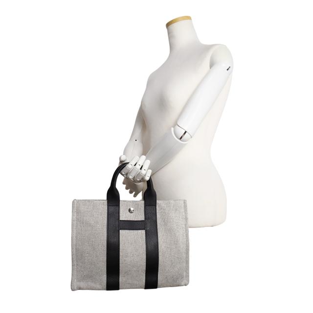 （美品）HERMES エルメス サックアーネ PM トワルアッシュ ネゴンダ グレー ブラック ハンドバッグ キャンバス レザー シルバー金具_7