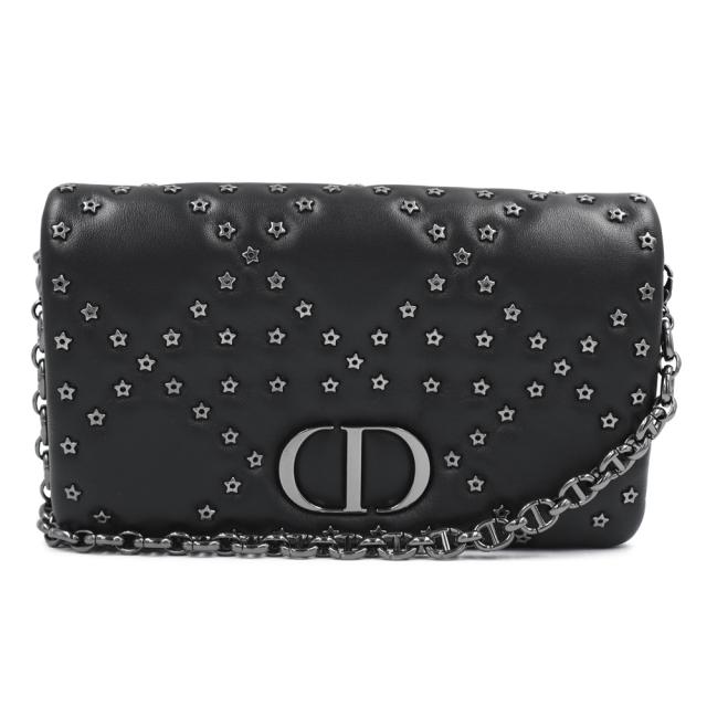 （未使用　展示品）Christian Dior クリスチャンディオール S5135BNHH カロ ミニバッグ 星形 カーフスキン ブラック チェーンウォレット ショルダーバッグ 斜め掛け レザー シルバー金具 箱付