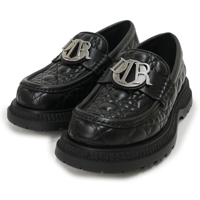 （未使用保管品）Christian Dior クリスチャンディオール 3LO143ZZP Dior Buffalo カナージュ カーフスキン レザー ブラック ローファー シューズ 靴 #40 25cm アンティークシルバー金具