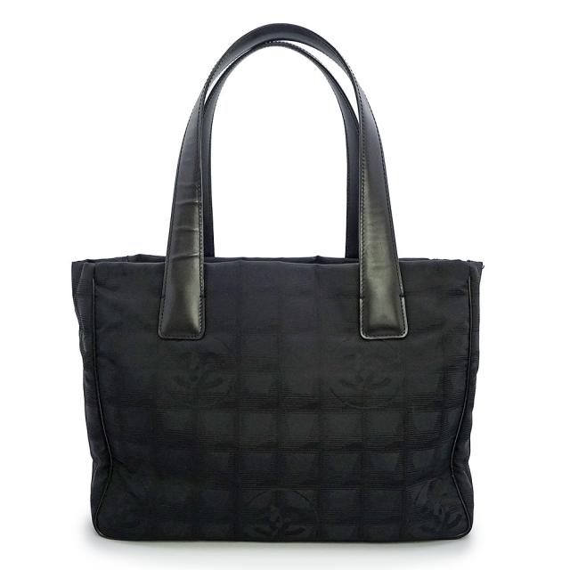 （中古）CHANEL シャネル A20457 ニュートラベルライン トート PM ナイロンジャガード カーフスキン ブラック ハンドバッグ レザー ゴールド金具