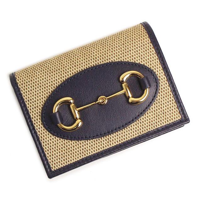 （新品・未使用品）GUCCI グッチ 621887 日本限定 1955 ホースビット カードケース ウォレット レザー ヴィンテージキャンバス ベージュ ダークネイビー コンパクト 二つ折り財布 ゴールド金具 箱付