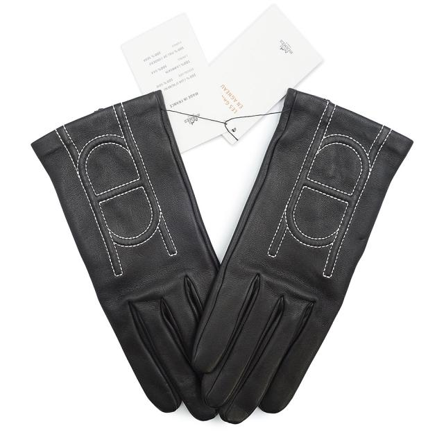 （未使用保管品）HERMES エルメス シェーヌダンクル ステッチ ラムスキン ノワール ブラック 手袋 グローブ ＃7 レザー イニシャル入り