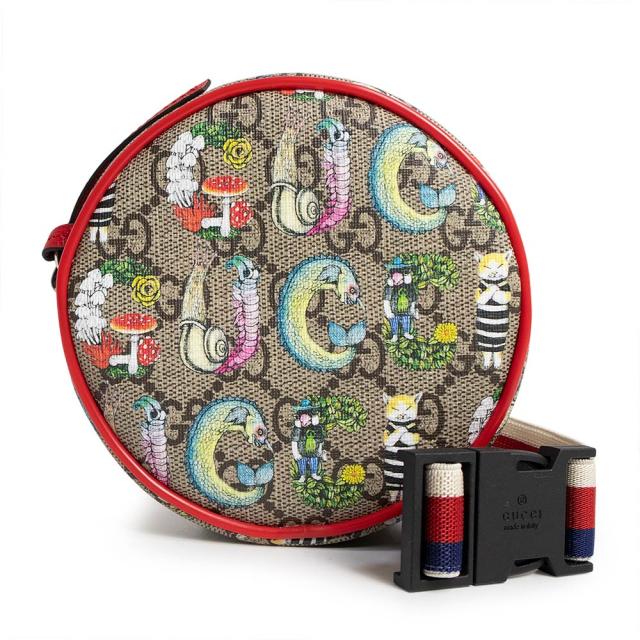 （新品・未使用品）GUCCI グッチ 502330 チルドレンズ ヒグチユウコ GGスプリームキャンバス ベージュ レッド ラウンド ミニ ウエストポーチ ウエストバッグ シルバー金具 箱付