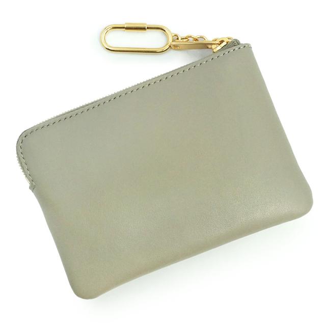 （新品・未使用品）CELINE 10C663DR8 コイン＆カードポーチ キュイル トリオンフ フック付き グリーンクレイ グレー コインケース 小銭入れ 財布 スムースカーフレザー ゴールド金具 箱付