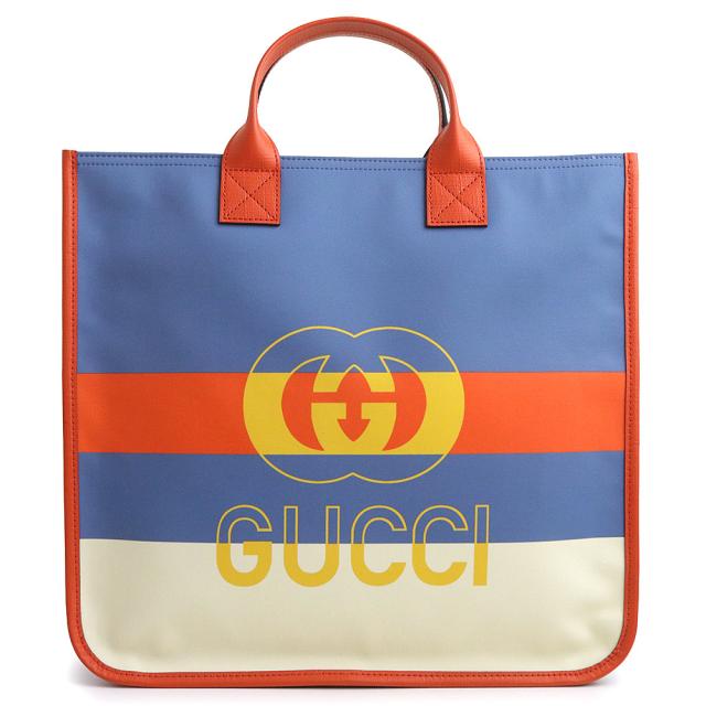 （未使用　展示品）GUCCI グッチ 550763 ウェブ ストライプ チルドレンズ インターロッキングG プリント ナイロン レザー マルチカラー ブルー オレンジ ホワイト トートバッグ