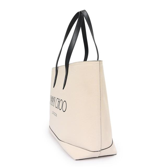 （未使用　展示品）JIMMY CHOO ジミーチュウ J000141694001 ロゴ トート キャンバス レザー ベージュ ブラック トートバッグ シルバー金具_3