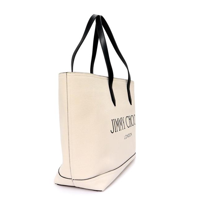 （未使用　展示品）JIMMY CHOO ジミーチュウ J000141694001 ロゴ トート キャンバス レザー ベージュ ブラック トートバッグ シルバー金具_4