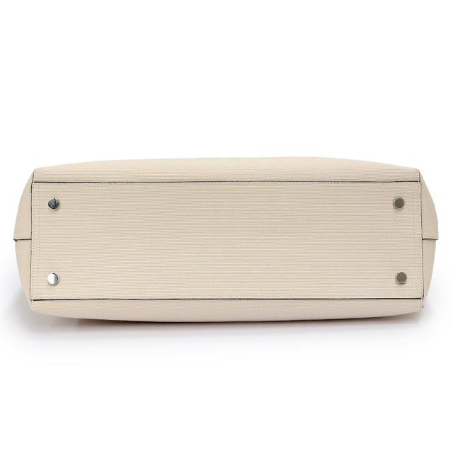 （未使用　展示品）JIMMY CHOO ジミーチュウ J000141694001 ロゴ トート キャンバス レザー ベージュ ブラック トートバッグ シルバー金具_6
