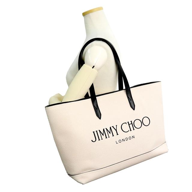 （未使用　展示品）JIMMY CHOO ジミーチュウ J000141694001 ロゴ トート キャンバス レザー ベージュ ブラック トートバッグ シルバー金具_7