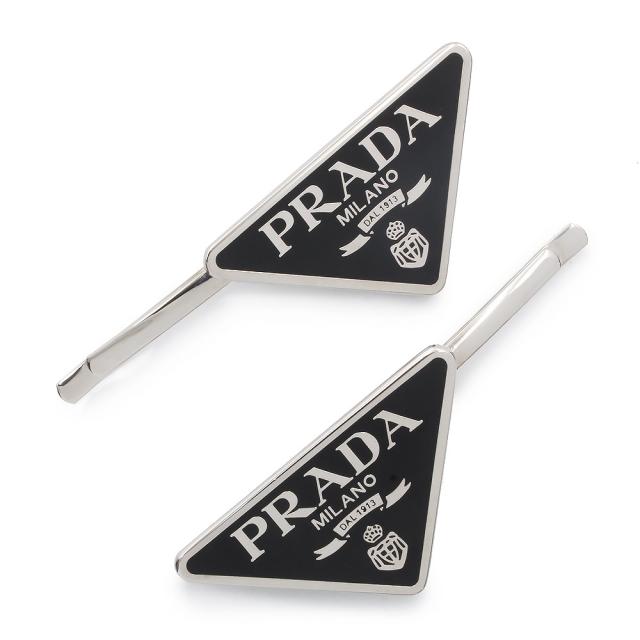 （未使用　展示品）PRADA プラダ 1IF051 三角ロゴプレート トライアングル エナメルメタル ネロ ブラック 髪留め ヘアピン ヘアクリップ ヘアアクセサリー シルバー金具 箱付
