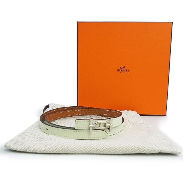 （新品・未使用品）HERMES エルメス シェーヌダンクル アンクル 13 ヴォースイフト ヴォーエプソン ヴェールフィズ ゴールド ライトグリーン ブラウン U刻印 リバーシブル ベルト 70CM レザー シルバー金具
