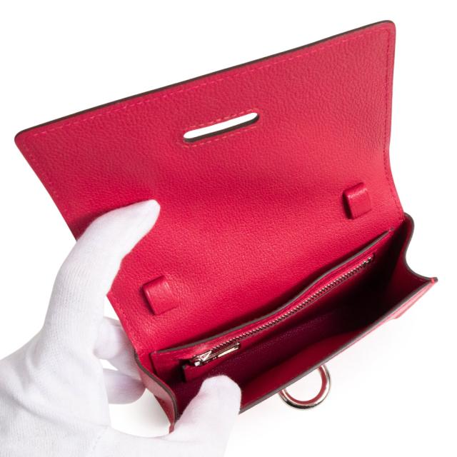 （新品・未当てはめる品）HERMES エルメス シェーヌダンクル シェーブルミゾール さくら色 エクストリーム B目じるし パウダーコンパクト ウォレット 二つ折り紙入れ シェブル なめし革 しろがね色金具 箱付