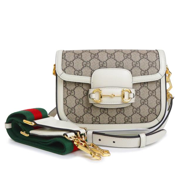 （未使用　展示品）GUCCI グッチ 658574 ホースビット 1955 ミニ スモール GGスプリームキャンバス レザー ベージュ ホワイト 2way ショルダーバッグ 斜め掛け ゴールド金具