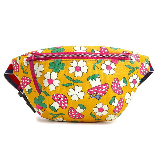 （未使用　展示品）GUCCI グッチ 502095 チルドレンズ キノコ フラワー GGスプリームキャンバス イエロー マルチカラー ベルト ウエストバッグ シルバー金具