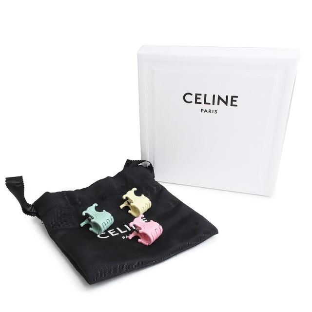 （新品・未使用品）CELINE セリーヌ 46Z666BVS トリオンフ カラード 3点セット スチール バーニッシュブラス ミント バニラ ピンク ミニ クリップ 髪留め ヘアアクセサリー シルバー金具 箱付_1