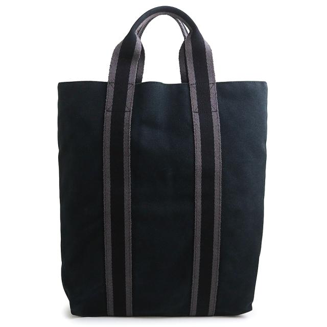 （中古）HERMES エルメス フールトゥ カバス コットンキャンバス ブラック グレー トート ハンドバッグ