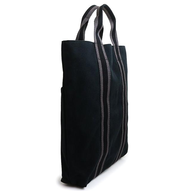 （中古）HERMES エルメス フールトゥ カバス コットンキャンバス ブラック グレー トート ハンドバッグ_2