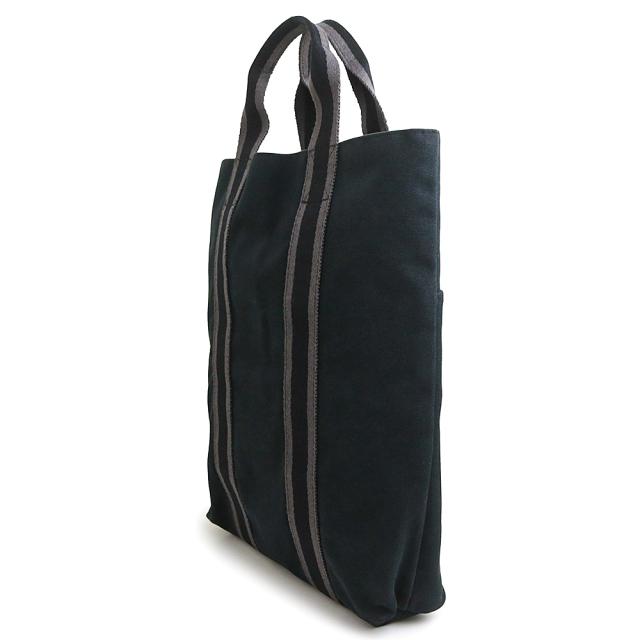 （中古）HERMES エルメス フールトゥ カバス コットンキャンバス ブラック グレー トート ハンドバッグ_3