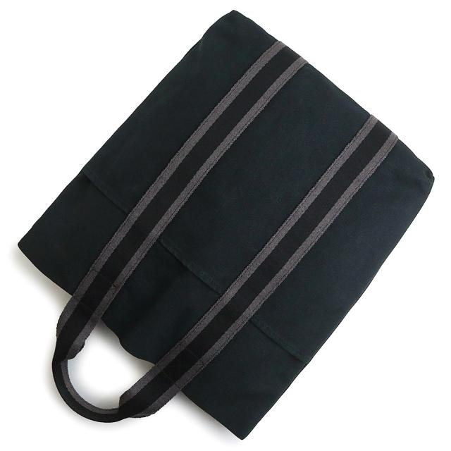 （中古）HERMES エルメス フールトゥ カバス コットンキャンバス ブラック グレー トート ハンドバッグ_4