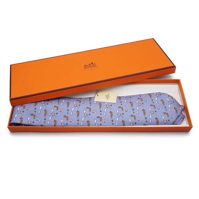 HERMES エルメス ネクタイ ラベンダー 格子柄 シルク 645793HA 新品・未使用品）HERMES エルメス アニマル キツネ ニワトリ シルク100