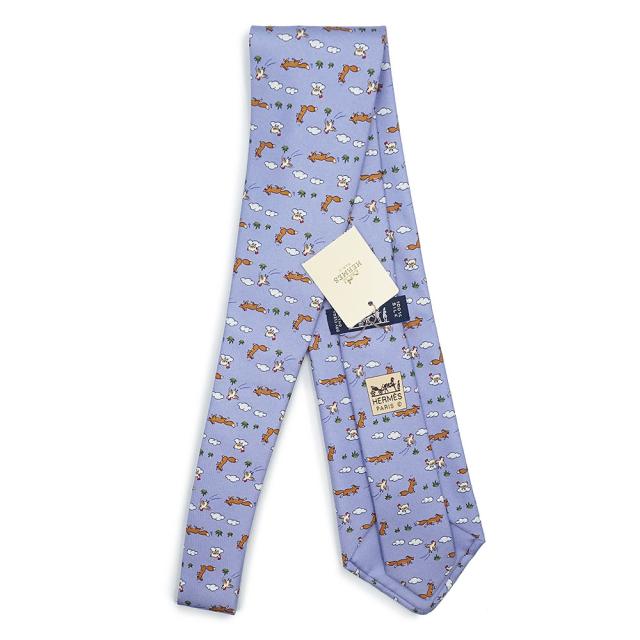 HERMES エルメス ネクタイ ラベンダー 格子柄 シルク 645793HA 新品・未使用品）HERMES エルメス アニマル キツネ ニワトリ シルク100