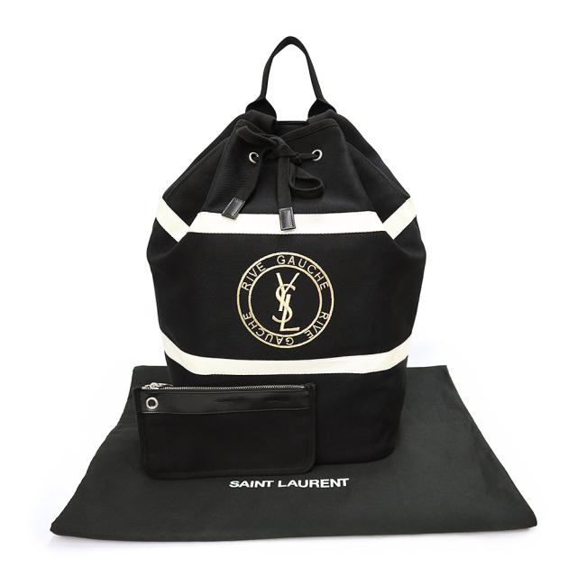 （美品）SAINT LAURENT PARIS サンローランパリ 734682 リヴ ゴーシュ スリングバック キャンバス ブラック リュック デイパック バックパック シルバー金具_1