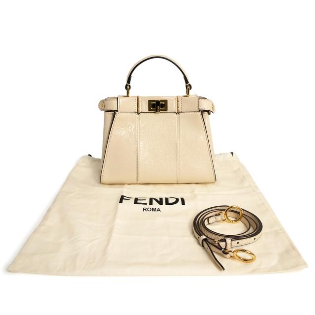 （未使用　展示品）FENDI フェンディ 8BN244 ピーカブー ミニ シャイニーラムスキン レザー カメリア ベージュ 2Way ショルダー ハンドバッグ 斜め掛け ゴールド金具_1