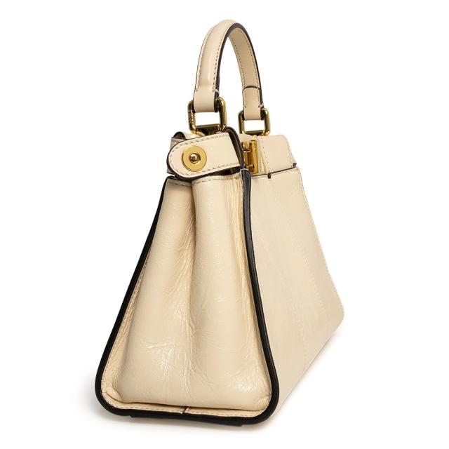 （未使用　展示品）FENDI フェンディ 8BN244 ピーカブー ミニ シャイニーラムスキン レザー カメリア ベージュ 2Way ショルダー ハンドバッグ 斜め掛け ゴールド金具_3
