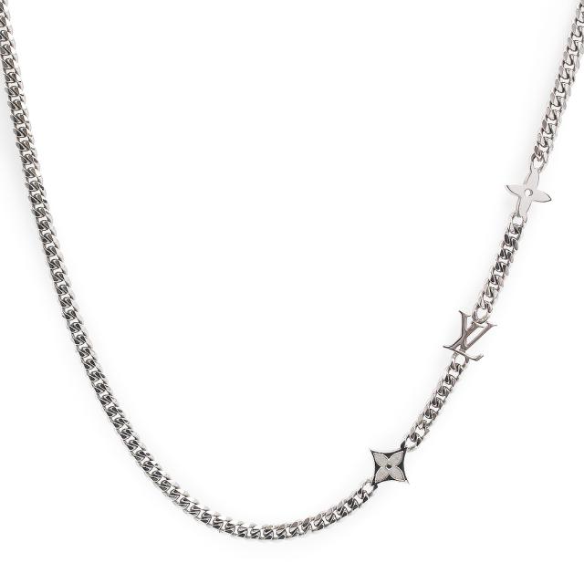 （中古）LOUIS VUITTON ルイ ヴィトン M01490 モノグラム ロウ チェーン シルバー ネックレス 箱付
