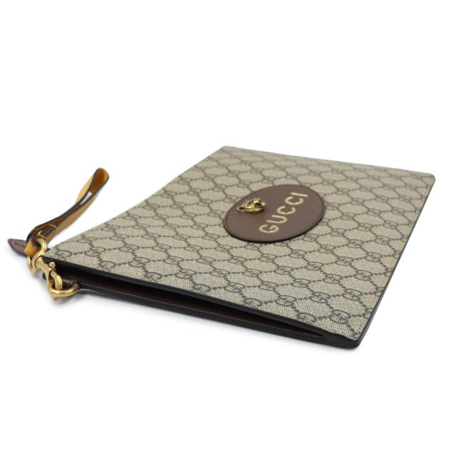 （未当てはめる 見せびらかす品）GUCCI グッチ 473956 ネオ ヴィンテージ 虎上端 GGスプリームキャンバス なめし革 ベージュ エボニー 赤銅色 黄色 クラッチペダル御徒面子 二つ目 ヴィンテージゴールド金具
