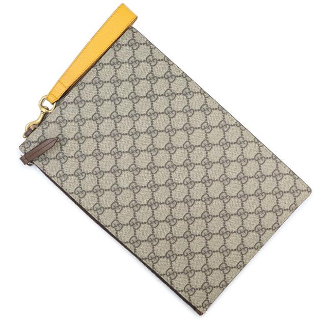 （未当てはめる 見せびらかす品）GUCCI グッチ 473956 ネオ ヴィンテージ 虎上端 GGスプリームキャンバス なめし革 ベージュ エボニー 赤銅色 黄色 クラッチペダル御徒面子 二つ目 ヴィンテージゴールド金具