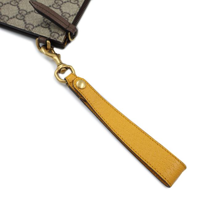 （未当てはめる 見せびらかす品）GUCCI グッチ 473956 ネオ ヴィンテージ 虎上端 GGスプリームキャンバス なめし革 ベージュ エボニー 赤銅色 黄色 クラッチペダル御徒面子 二つ目 ヴィンテージゴールド金具