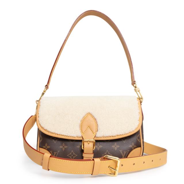 （未使用　展示品）LOUIS VUITTON ルイ ヴィトン M46317 ディアヌ NM PM モノグラム シアリング ヌメ革 MARRON マロン ブラウン BLANC ブラン オフホワイト 2Way 斜め掛け ショルダー ハンドバッグ レザー ゴールド金具