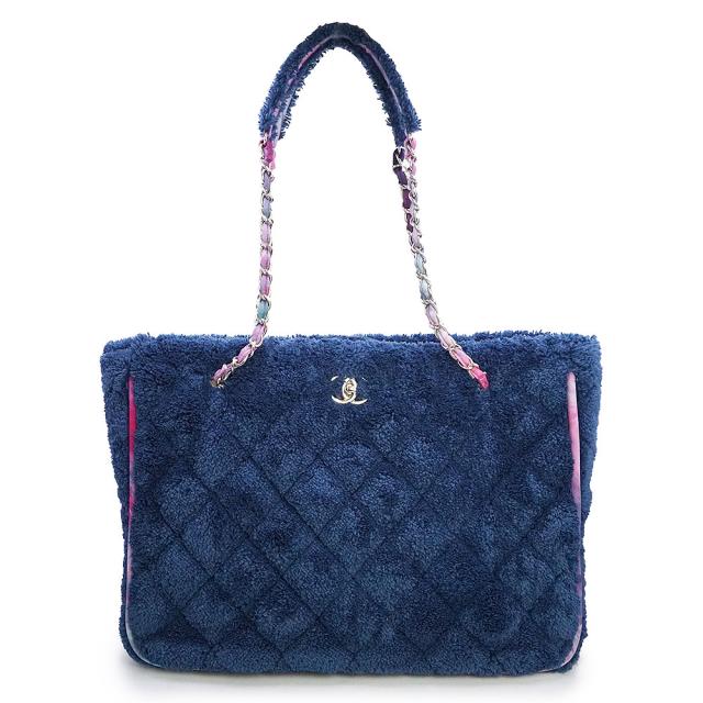 （未使用　展示品）CHANEL シャネル AS2308 ココマーク マトラッセ ラージ ミックスファイバー ブルー チェーン ショルダー トート ショッピングバッグ シルバー金具