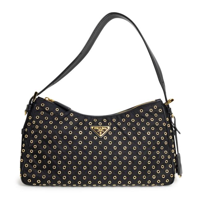 （未使用　展示品）PRADA プラダ 1BC232 エメ ハトメディテール ラージ Re-Nylon 再生ナイロン ブラック ショルダーバッグ ゴールド金具