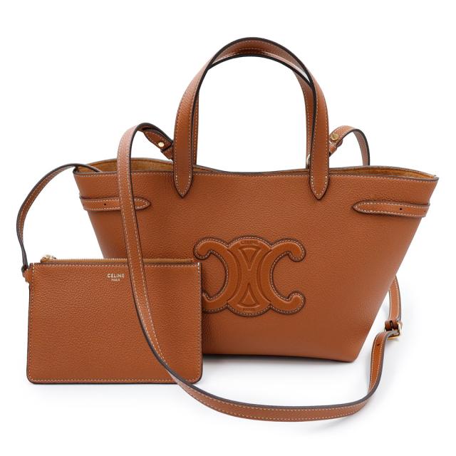 （新品・未使用品）CELINE セリーヌ 121743ENY ミニ カバ アナイス キュイル トリオンフ グレインドカーフスキン タン ブラウン 2Way 斜め掛け ショルダー ハンドバッグ ゴールド金具 ポーチ付き