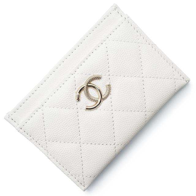 （新品・未使用品）CHANEL シャネル AP4906 ラインストーン ココマーク マトラッセ キャビアスキン ホワイト カードケース 名刺入れ 定期入れ パスケース レザー ゴールド金具 箱付