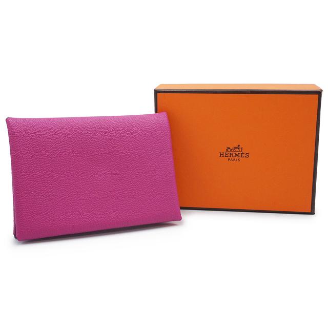 （新品・未使用品）HERMES エルメス カルヴィ デュオ コンパクト シェーブルミゾール マグノリア ピンク パープル W刻印 コインケース 小銭入れ 財布 カードケース 名刺入れ 定期入れ パスケース シェブル レザー シルバー金具 箱付