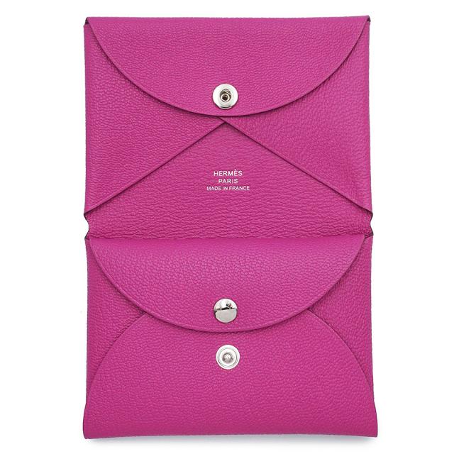 （新品・未使用品）HERMES エルメス カルヴィ デュオ コンパクト シェーブルミゾール マグノリア ピンク パープル W刻印 コインケース 小銭入れ 財布 カードケース 名刺入れ 定期入れ パスケース シェブル レザー シルバー金具 箱付