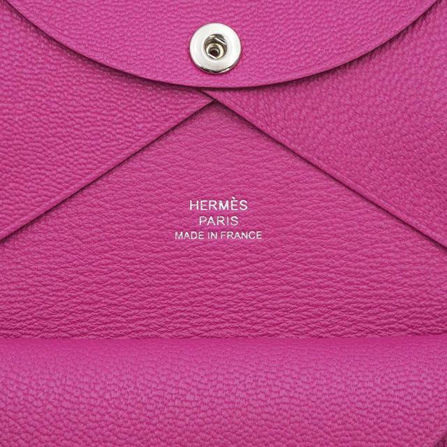（新品・未使用品）HERMES エルメス カルヴィ デュオ コンパクト シェーブルミゾール マグノリア ピンク パープル W刻印 コインケース 小銭入れ 財布 カードケース 名刺入れ 定期入れ パスケース シェブル レザー シルバー金具 箱付