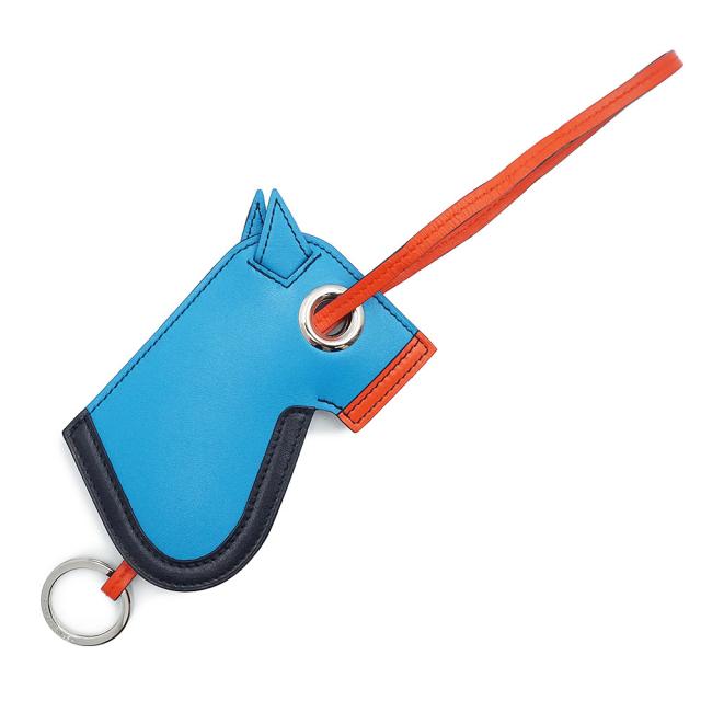 （新品・未使用品）HERMES エルメス カマイユ ヴォータデラクト ブルーザンジバル オレンジポピー A刻印 マルチ キーリング バッグチャーム レザー シルバー金具 箱付