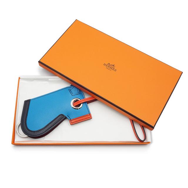 （新品・未使用品）HERMES エルメス カマイユ ヴォータデラクト ブルーザンジバル オレンジポピー A刻印 マルチ キーリング バッグチャーム レザー シルバー金具 箱付_1