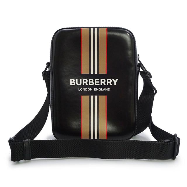 （未使用　展示品）BURBERRY バーバリー 8030016 THORNTON ソーントン アイコン ストライプ コーティングキャンバス ブラック ショルダーバッグ 斜め掛け ブラック金具